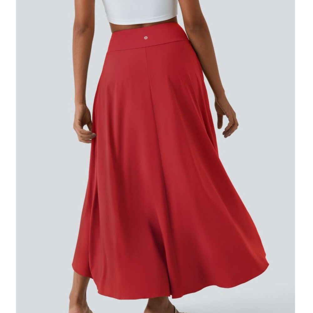 Halara Breezeful High Waisted High Low Maxi Skirt Flowy QuickDry Pompeian Red XL